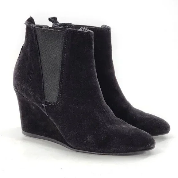 LANVIN Suede Wedge Ankle Booties Black - Picture 4 of 12